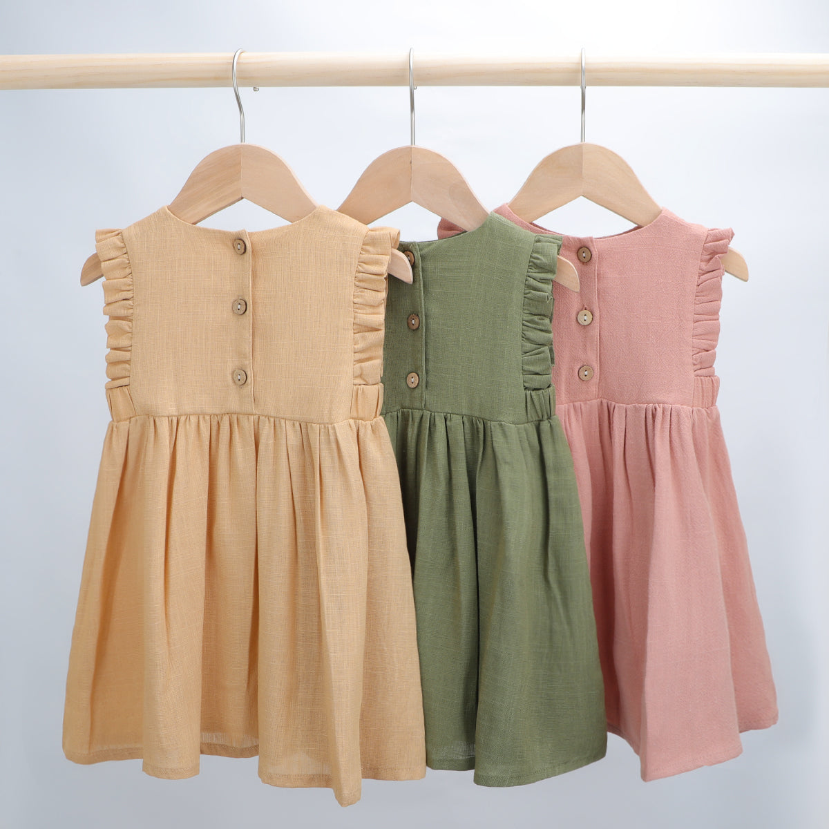 Little Girl Cotton Linen Dress with Smocking Casual Dress Sleeveless G   deaotoys