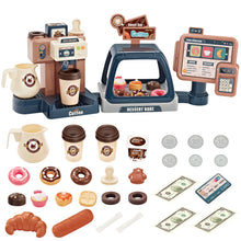Load image into Gallery viewer, Pretend Kitchen Play Store Coffee Playset Toddlers Coffee Maker Play Set Dessert Shopping with Coffee Machine Cash Registers Toy Kids Age 3+-SCR-9
