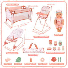 Load image into Gallery viewer, Baby Doll Playset with 12" Doll, Crib, Rocking Chair &amp; High Chair – Complete Nursery Accessories Set
