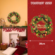 Load image into Gallery viewer, Christmas Wreath for Front Door Holiday Wreath with LED Lights, Pinecones, Red Ornaments &amp; Golden Accents – Xmas Garland for Indoor Outdoor Wall, Window, Party Decoration
