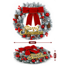 Load image into Gallery viewer, Artificial Christmas Wreath with Red Velvet Bow, Pinecones, Berries &amp; Gold Sign – Indoor/Outdoor Decoration
