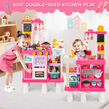Load image into Gallery viewer, Pink Play Kitchen Set Pretend Cooking Toys with Stove Oven Utensils for Kids

