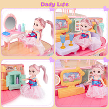 Load image into Gallery viewer, Dollhouse Playset Portable House Toy for Kids 2 in 1 Playhouse Set 32pcs Accessories with Furniture &amp; Figures Pink
