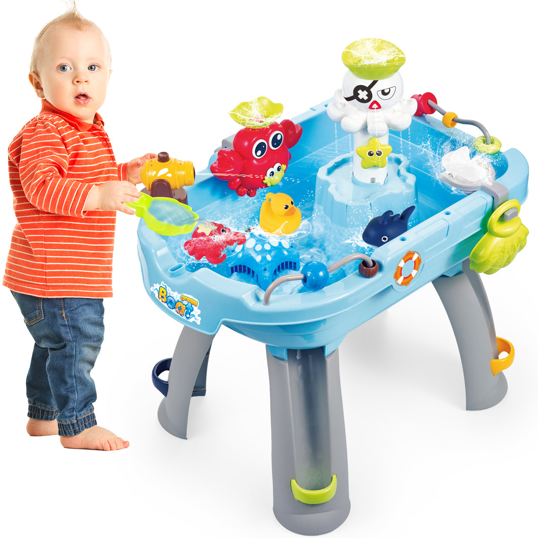 Kids Water Play Table with Fishing Game & Ocean Animal Toys Summer Outdoor Indoor Water Sensory Activity Play Table Toy for Toddlers Boys Girls Age 3+