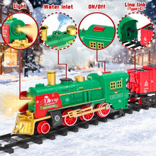 Load image into Gallery viewer, Christmas Train Set with Steam, Lights &amp; Music -Electric Holiday Toy Train with Realistic Smoke,1 Locomotive + 4 Carriages + 12 Tracks- Festive Under-Tree Decoration &amp; Gift for Kids 3+
