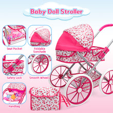 Load image into Gallery viewer, 12-inch Baby Doll Feeding Play Set with Stroller High Chair, Feeding Set, Clothes, Storage Bag, Complete Nursery Kit Pretend Play Set Gift for Kids 3+
