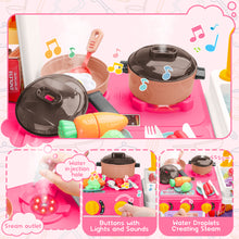 Load image into Gallery viewer, Pink Play Kitchen Set Pretend Cooking Toys with Stove Oven Utensils for Kids
