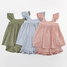 Load image into Gallery viewer, Summer Newborn Toddler Infant Baby Girls Clothes Casual Ruffle Sleeveless Flouncing Tank Top Solid Color Shorts 2pcs Outfit Girls Skirt Set Cute Ruffle Baby Tank Top and Shorts Lounge Set For 0-3 Years Kids
