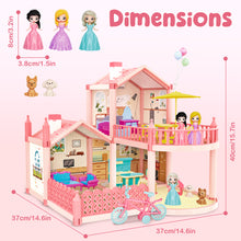 Load image into Gallery viewer, Pink Doll House Set Large 2-Story Barbie Doll Dollhouse + Furniture Figures

