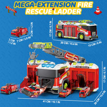 Load image into Gallery viewer, 2-in-1 Transformable Fire Truck Toy for Kids – Interactive Fire Engine Rescue Playset with Launcher, Ladder &amp; Mini Cars,Perfect Birthday &amp; Christmas Gift
