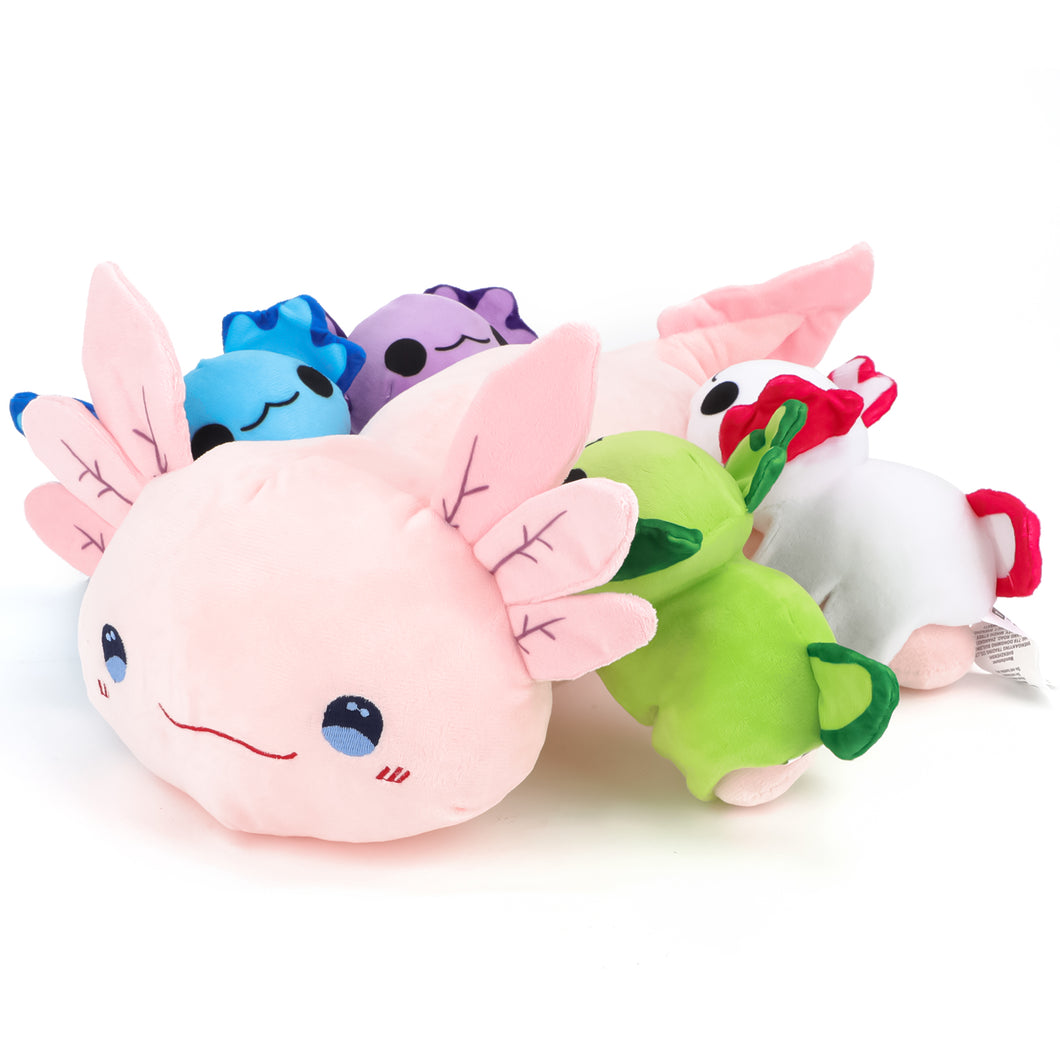 Axolotl Plush Toy Set-1PCS Cute Axolotl Stuffed Animals Soft Kawaii Plushies and 4PCS Cute Axolotl Slap Bracelet for Kids,Gifts for Girls & Boys, Bedroom Decor,Cuddle Buddy