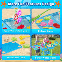 Load image into Gallery viewer, Purple or Blue Activity Sandbox Sensory Table for Kids Summer Outdoor Multifunctional Table Toy with 23PCS Beach Toy, 2 Fishing Pool Toys such as sand and water table, sand mold, shovel, watering can, and more
