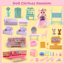 Load image into Gallery viewer, Dollhouse Playset Portable House Toy for Kids 2 in 1 Playhouse Set 32pcs Accessories with Furniture &amp; Figures Pink
