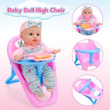 Load image into Gallery viewer, 12-inch Baby Doll Feeding Play Set with Stroller High Chair, Feeding Set, Clothes, Storage Bag, Complete Nursery Kit Pretend Play Set Gift for Kids 3+
