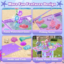 Load image into Gallery viewer, Purple or Blue Activity Sandbox Sensory Table for Kids Summer Outdoor Multifunctional Table Toy with 23PCS Beach Toy, 2 Fishing Pool Toys such as sand and water table, sand mold, shovel, watering can, and more
