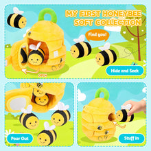 Load image into Gallery viewer, My First Honeybee Soft Plush Playset Interactive Hide &amp; Seek Beehive Toy for Babies &amp; Toddlers 5 Plush Bees &amp; Squeezable Hive Montessori Early Learning Gift for 1-3 Years
