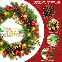 Load image into Gallery viewer, Christmas Wreath for Front Door Holiday Wreath with LED Lights, Pinecones, Red Ornaments &amp; Golden Accents – Xmas Garland for Indoor Outdoor Wall, Window, Party Decoration
