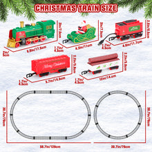 Load image into Gallery viewer, Christmas Train Set with Steam, Lights &amp; Music -Electric Holiday Toy Train with Realistic Smoke,1 Locomotive + 4 Carriages + 12 Tracks- Festive Under-Tree Decoration &amp; Gift for Kids 3+
