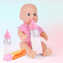 Load image into Gallery viewer, 17 PCS New Born Baby Doll Care Accessories Set (Doll Not Included)  Includes doll clothes,  shoes,  lace headband,  milk bottle,  juice bottle,  pacifiers,  diapers,  bib,  plate,  spoon,  fork,  rattles,  storage bag
