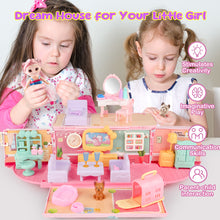 Load image into Gallery viewer, Dollhouse Playset Portable House Toy for Kids 2 in 1 Playhouse Set 32pcs Accessories with Furniture &amp; Figures Pink
