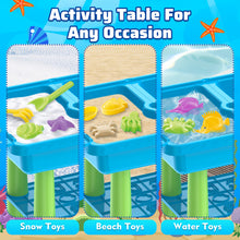 Load image into Gallery viewer, Purple or Blue Activity Sandbox Sensory Table for Kids Summer Outdoor Multifunctional Table Toy with 23PCS Beach Toy, 2 Fishing Pool Toys such as sand and water table, sand mold, shovel, watering can, and more
