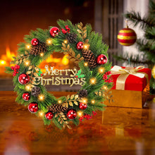 Load image into Gallery viewer, Christmas Wreath for Front Door Holiday Wreath with LED Lights, Pinecones, Red Ornaments &amp; Golden Accents – Xmas Garland for Indoor Outdoor Wall, Window, Party Decoration
