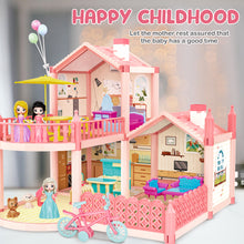 Load image into Gallery viewer, Pink Doll House Set Large 2-Story Barbie Doll Dollhouse + Furniture Figures-DH-9
