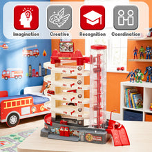 Load image into Gallery viewer, Fire Control Garage Toy Set for Kids with Sound &amp; Light Effects, Fire Rescue Building Playset with Electric Elevator, Perfect Christmas &amp; Birthday Gift for Boys and Girls Aged 3+
