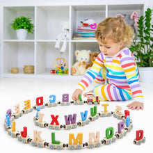 Load image into Gallery viewer, Wooden Alphabet Train Set for Toddlers – 27 PCS Magnetic Wooden Train Cars with A–Z Letters – Montessori Educational Toy for Preschool Kids Age 3+ – Early Learning &amp; STEM Development Gift
