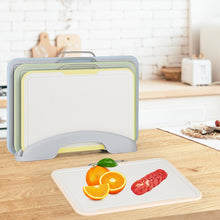 Load image into Gallery viewer, Colour‑Coded Chopping Boards Set (3 Pack) with Storage Stand – Food‑Safe, Anti‑Cross‑Contamination, Dishwasher‑Safe
