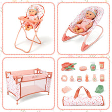Load image into Gallery viewer, Baby Doll Playset with 12" Doll, Crib, Rocking Chair &amp; High Chair – Complete Nursery Accessories Set
