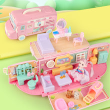 Load image into Gallery viewer, Dollhouse Playset Portable House Toy for Kids 2 in 1 Playhouse Set 32pcs Accessories with Furniture &amp; Figures Pink
