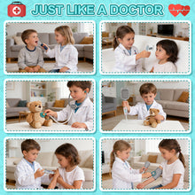 Load image into Gallery viewer, Doctor Playset for Kids, Pretend Medical Station Set, Medical Counter Set with Lights, Thermometer, Stethoscope, Role Play Educational Toys for Boys &amp; Girls Ages 3+
