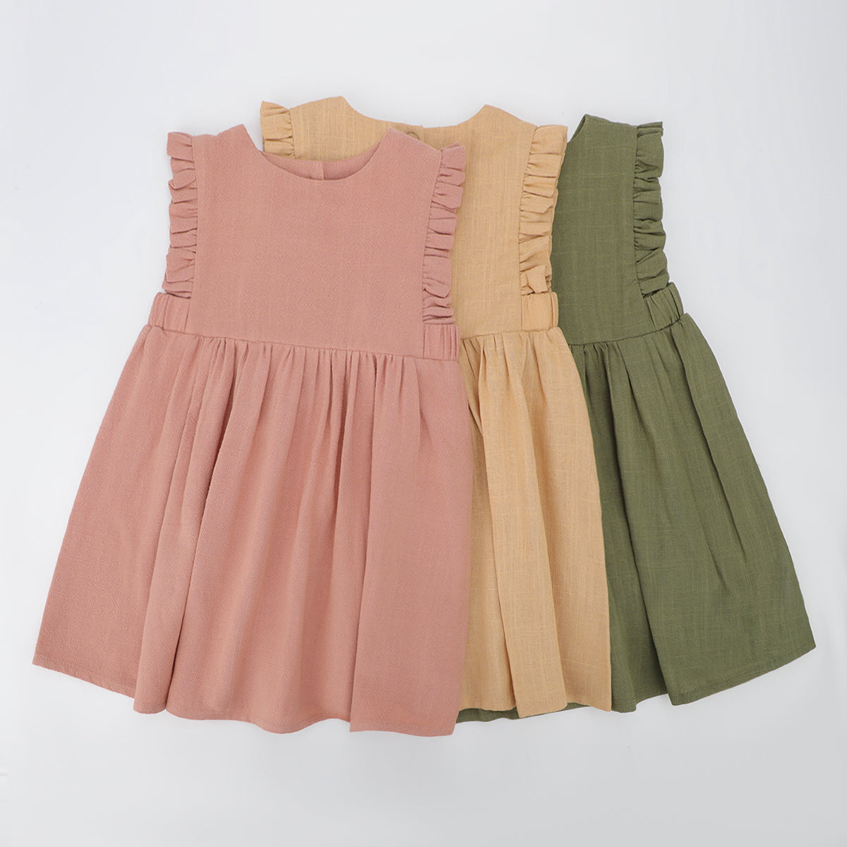 Little Girl Cotton Linen Dress with Smocking Casual Dress Sleeveless G   deaotoys