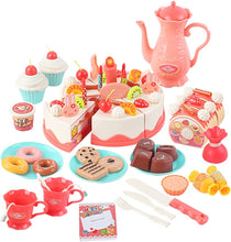 Load image into Gallery viewer, Cutting and Decorating Birthday Cake Tea Party Play Set with Candle Light and Dessert and Cake Accessories Included
