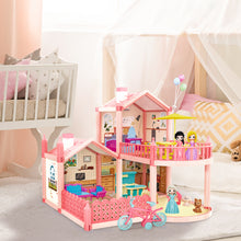 Load image into Gallery viewer, Pink Doll House Set Large 2-Story Barbie Doll Dollhouse + Furniture Figures
