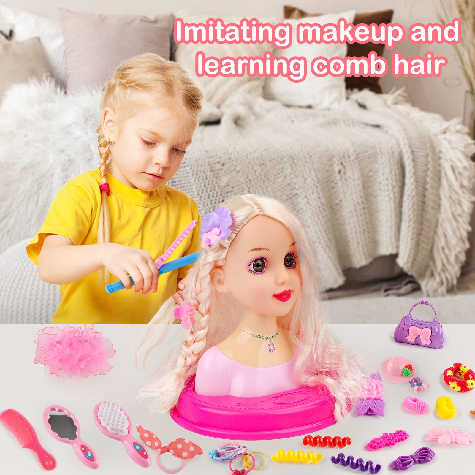 Hair Salon Toys For Girls, 40Pcs Girl Beauty Salon Playset Pretend Hair Styling Set With Hairdryer, Curling Iron, Mirror, Barber Apron And Styling Accessories For Toddler Makeup Party Christmas