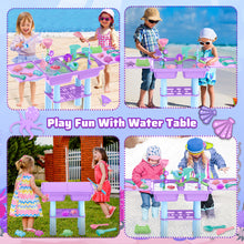 Load image into Gallery viewer, Purple or Blue Activity Sandbox Sensory Table for Kids Summer Outdoor Multifunctional Table Toy with 23PCS Beach Toy, 2 Fishing Pool Toys such as sand and water table, sand mold, shovel, watering can, and more
