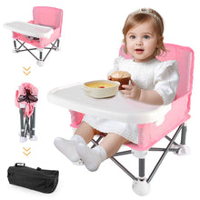 Load image into Gallery viewer, Travel-Friendly Baby Booster Seat -Portable Folding Chair with High Stability and Non-Slip Pads, ideal for Beach Outings, Outdoor Adventures, and Mealtime. Lightweight and Compact Design for Infants and Toddlers
