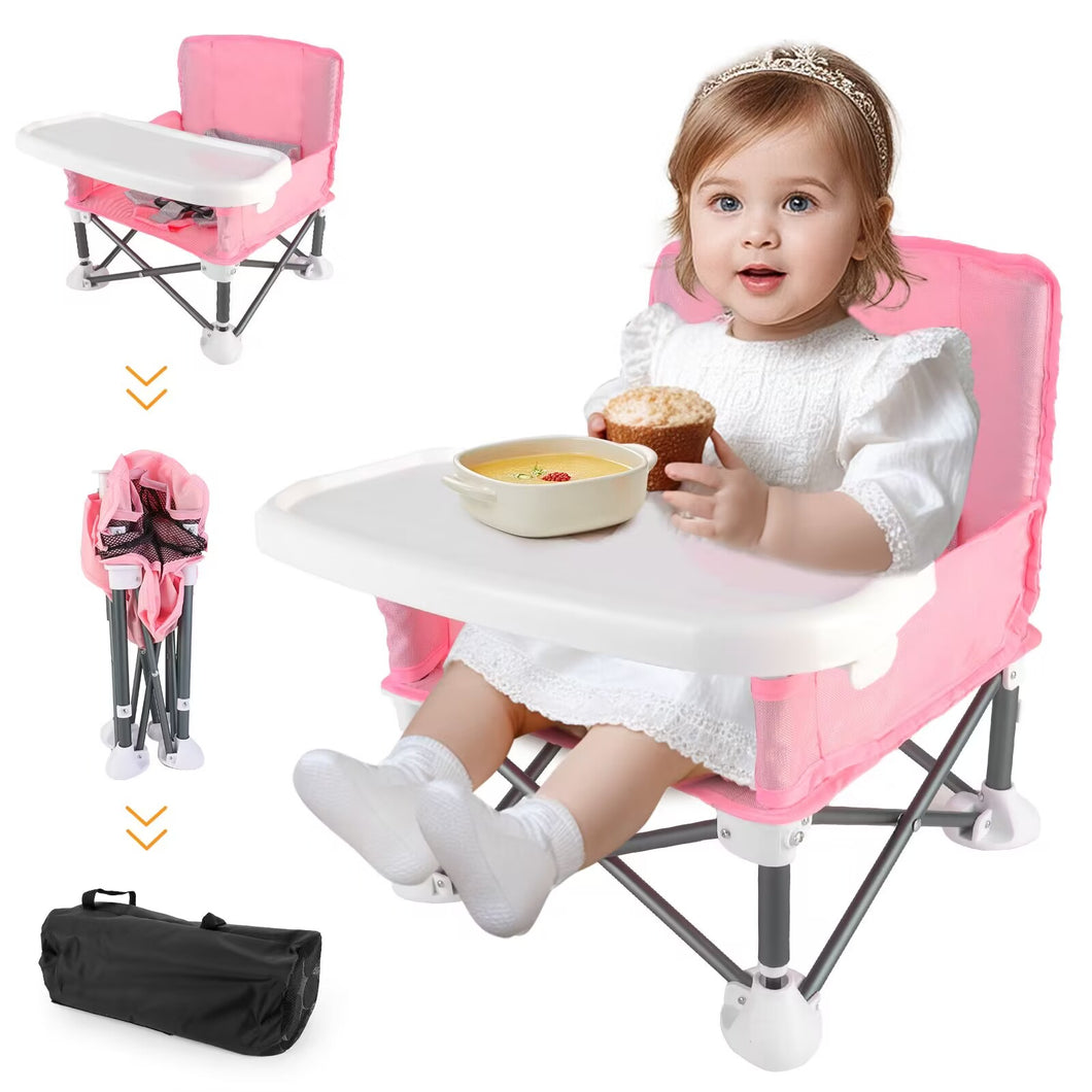 Travel-Friendly Baby Booster Seat -Portable Folding Chair with High Stability and Non-Slip Pads, ideal for Beach Outings, Outdoor Adventures, and Mealtime. Lightweight and Compact Design for Infants and Toddlers