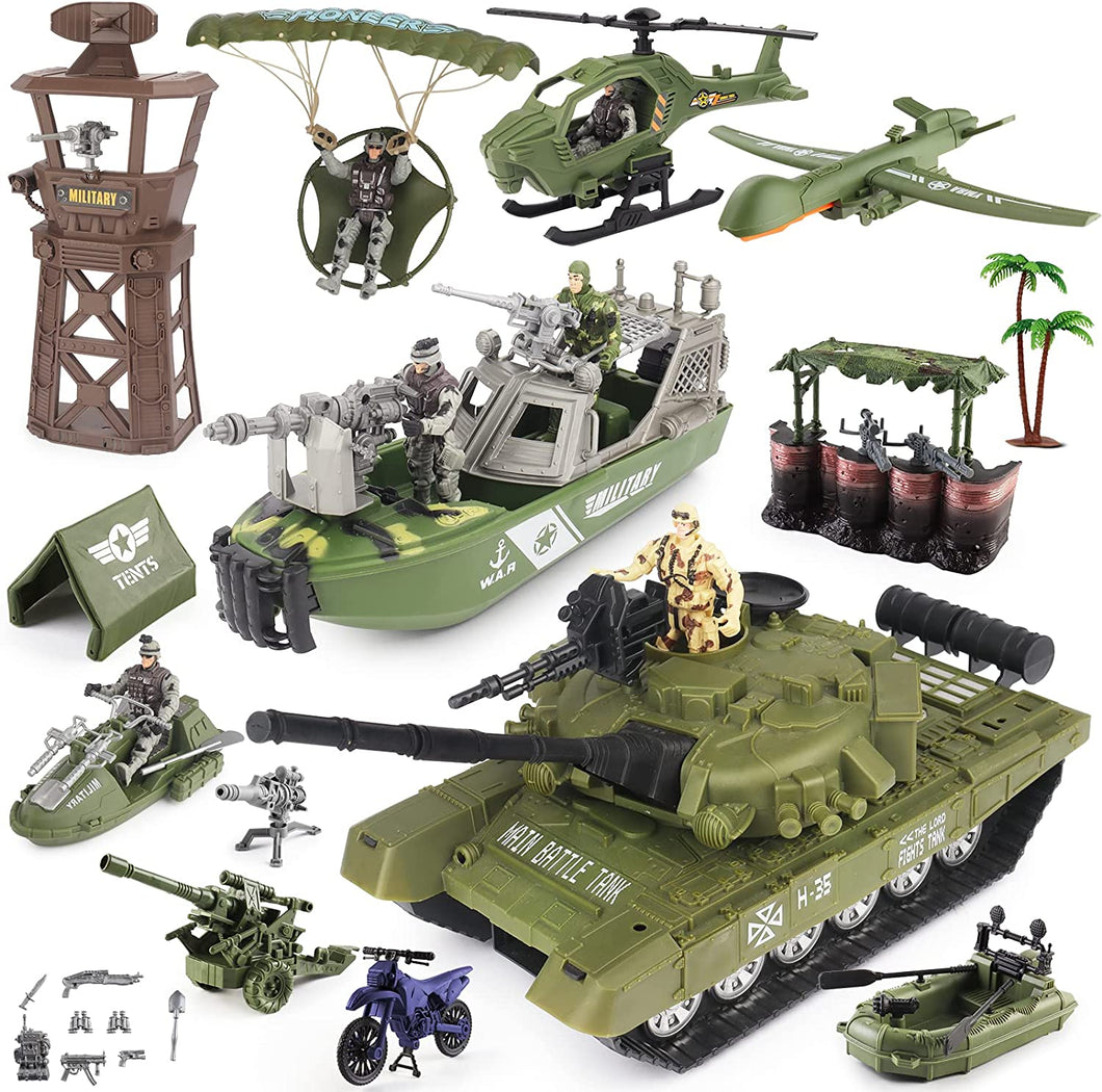 Military Army Play Set Toy Soldiers Military Vehicles Army Toys Action Figures Planes Helicopter Boat-AM16