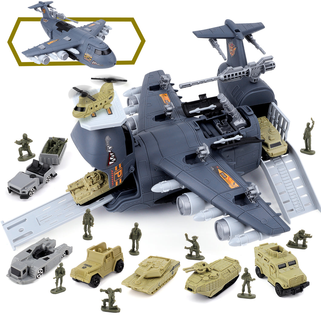 21 PCS Transformable Aircraft Toy Military Soldier Toy Set with Airplane Tank Truck Children's Birthday Christmas Gift-APGS