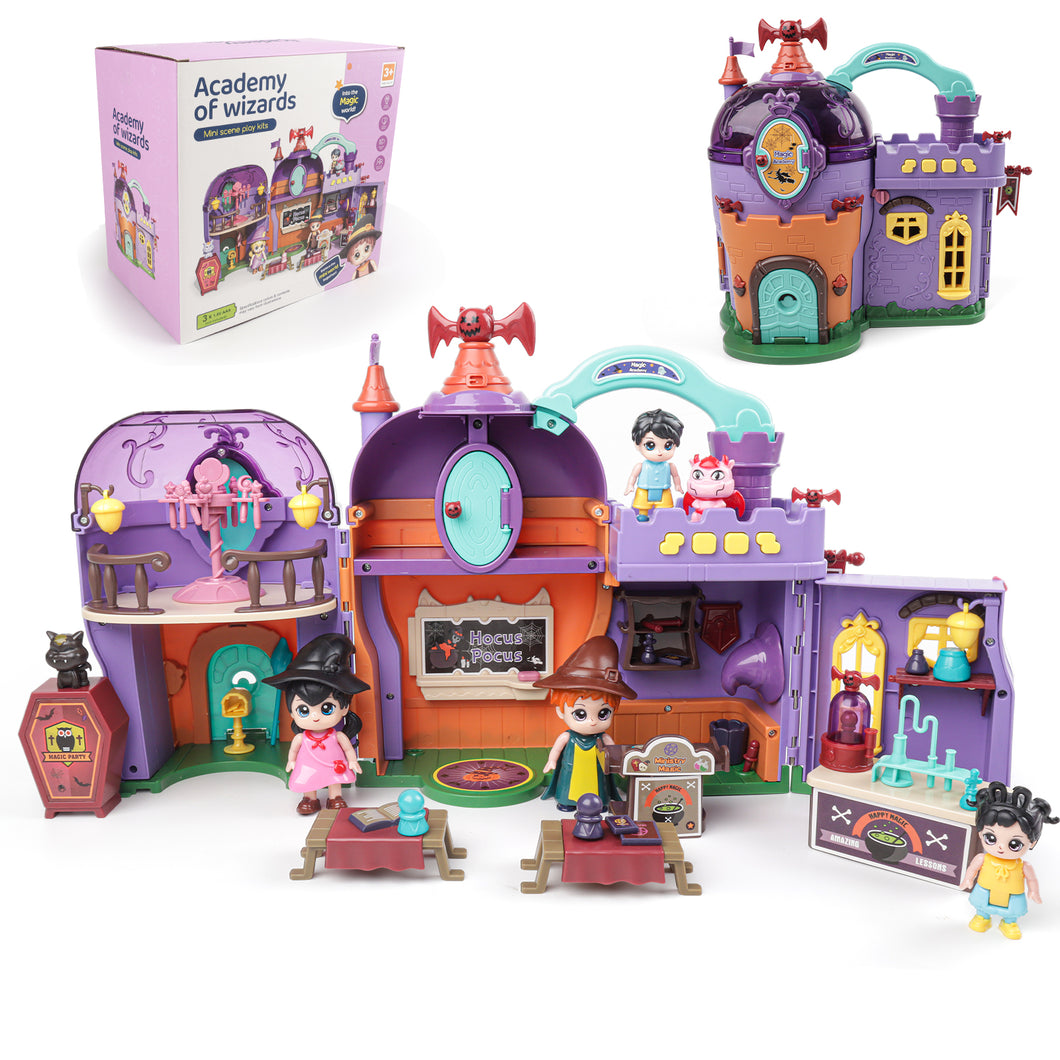 Portable Magical Wizard World Building Castle Doll House Playsets with Light Sound Functions Learning Roleplay Gifts for Kids-AWM