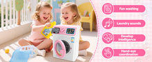 Load image into Gallery viewer, Kids Washing Machine Toy Set Pretend Play Household toy Set Laundry Washer with Lights, Sounds &amp; Music Interactive Educational Toy with Detergent Bottle, Basket &amp; Cloth Role Play Gift for Boys &amp; Girls Ages 3+
