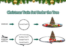 Load image into Gallery viewer, Electric Christmas Train Set with Deformable Carriage 4 Random Alloy Cars Sound Smoke and Cool Light Christmas Tree Train Gift for Kids
