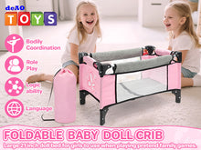 Load image into Gallery viewer, Baby Dolls Crib, Foldable Baby Doll Bed with Storage Bag, Doll Furniture Accessory for Up to 18 Inch Baby Dolls, Christmas Birthday Pretend Play Gift for Kids Ages 3+
