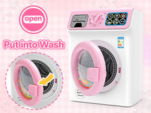 Load image into Gallery viewer, Kids Washing Machine Toy Set Pretend Play Household toy Set Laundry Washer with Lights, Sounds &amp; Music Interactive Educational Toy with Detergent Bottle, Basket &amp; Cloth Role Play Gift for Boys &amp; Girls Ages 3+
