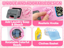 Load image into Gallery viewer, Kids Washing Machine Toy Set Pretend Play Household toy Set Laundry Washer with Lights, Sounds &amp; Music Interactive Educational Toy with Detergent Bottle, Basket &amp; Cloth Role Play Gift for Boys &amp; Girls Ages 3+

