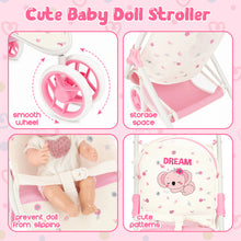 Load image into Gallery viewer, Baby Doll Pram, Baby Doll Pushchair with Retractable Hood, Role Play Toy Baby Dolls Stroller, Suitable for Dolls and Plush Toys up to 42cm, Gift for Kids Ages 3+
