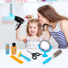 Load image into Gallery viewer, Stylist Hairdresser Barber Salon Role Play Set with Hairdryer Curling Iron Belt Styling Accessories Pretend Play Set for Kids
